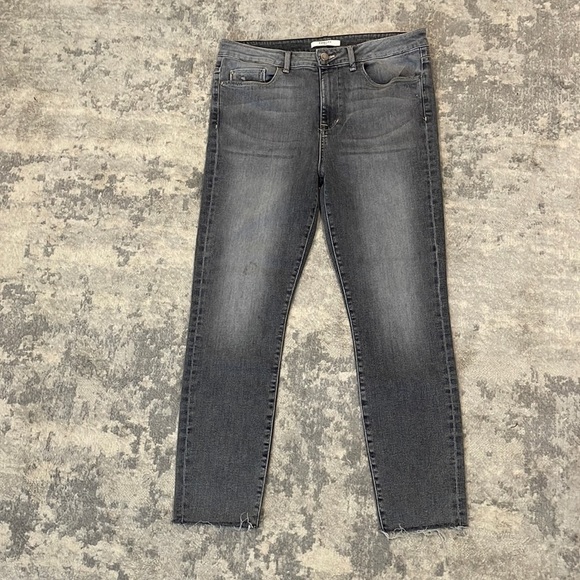 NWT Fidelity Gwen Crop High Rise Skinny Ankle Jeans Gray Dissolve Raw Hem 32 - Picture 3 of 14